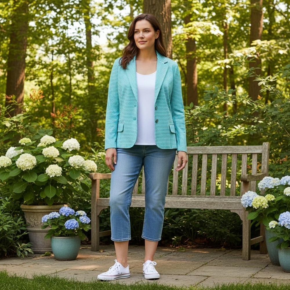 Talbots Aqua Blue And White Striped Blazer Size SP